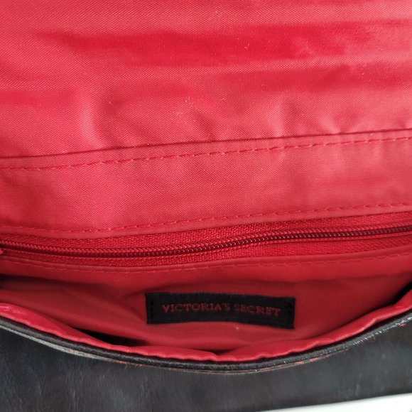 Victoria's Secret Women's Black Red Vegan Leather Mini Shoulder Purse Small Bag - Picture 7 of 12